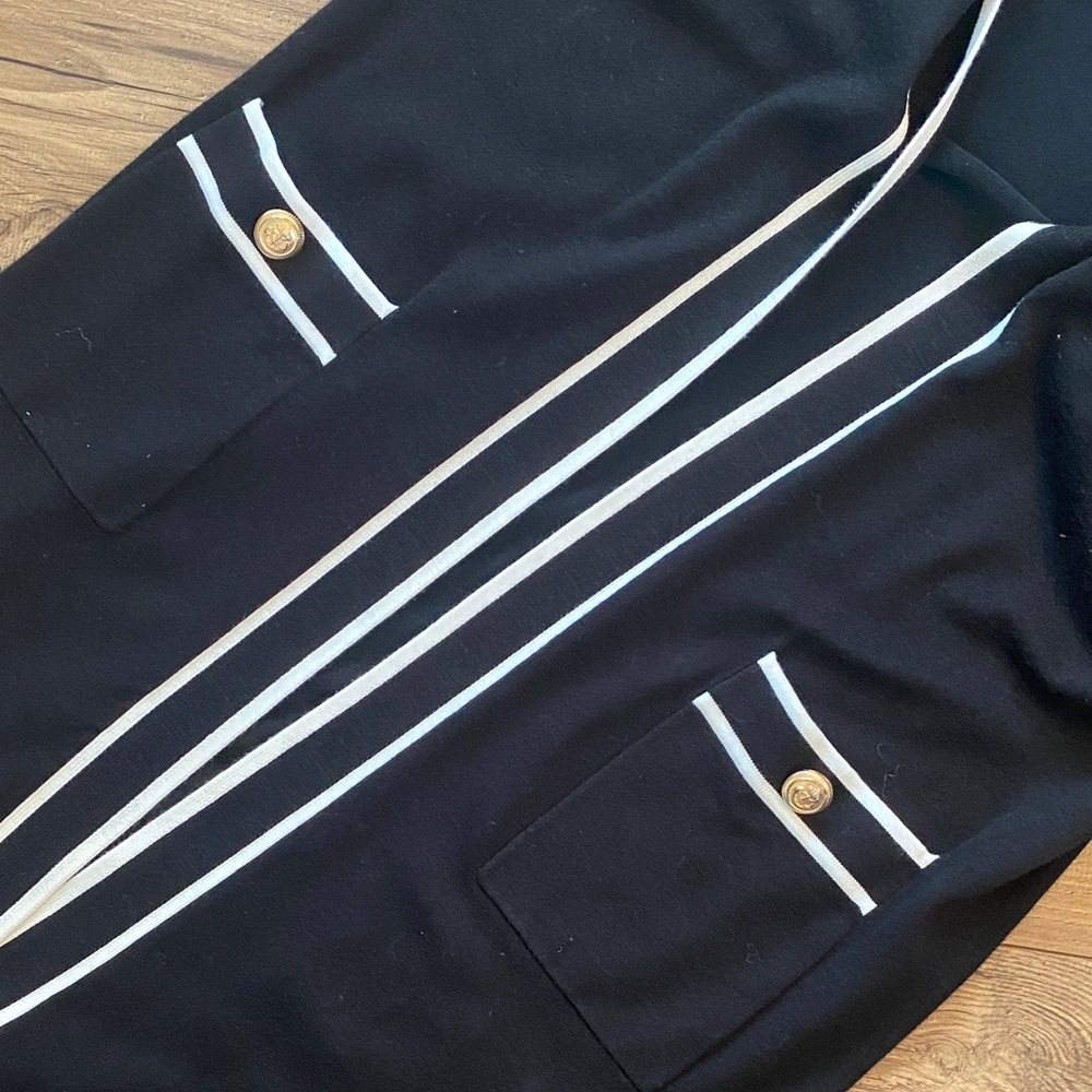 Black Long Cardigan with White Trim - Picture 3 of 5